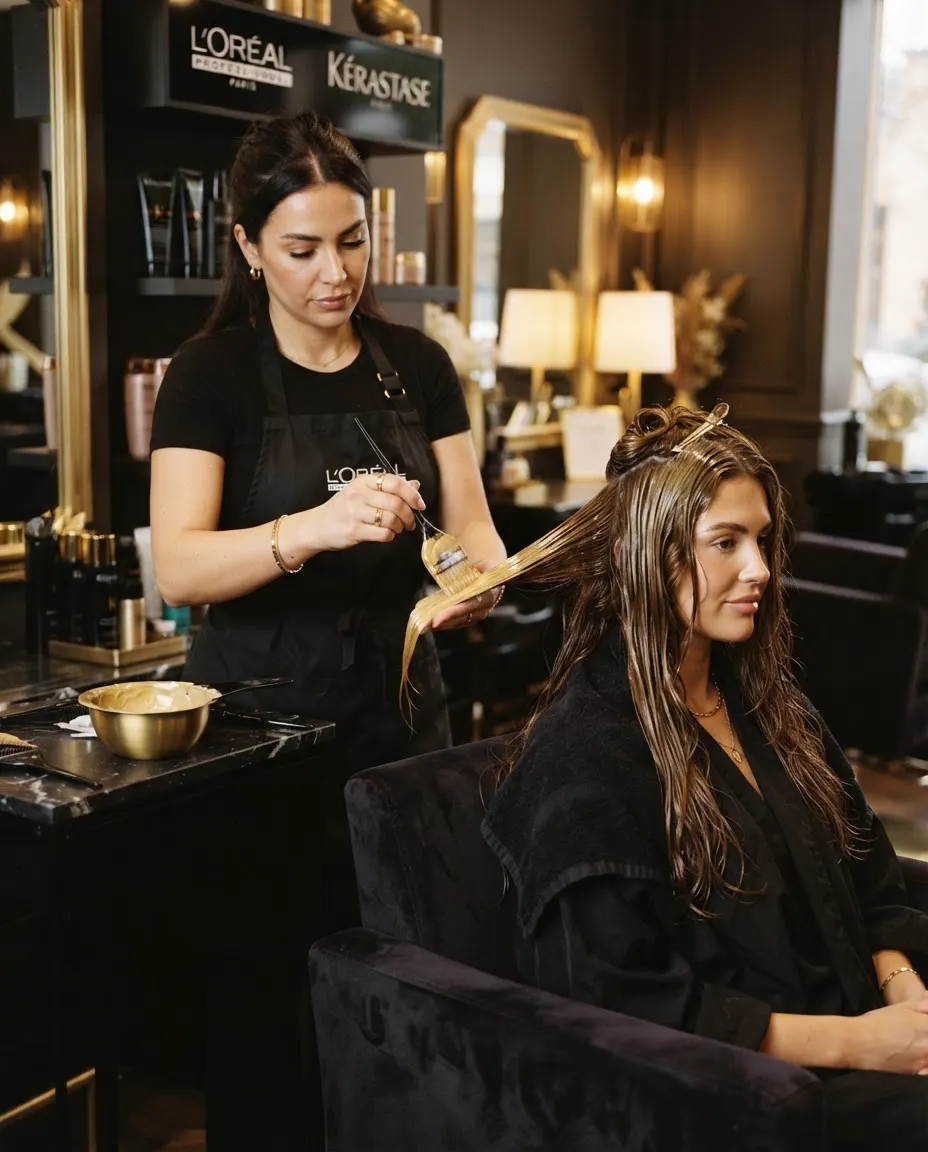 Aplicação de botox capilar em cabelo longo castanho